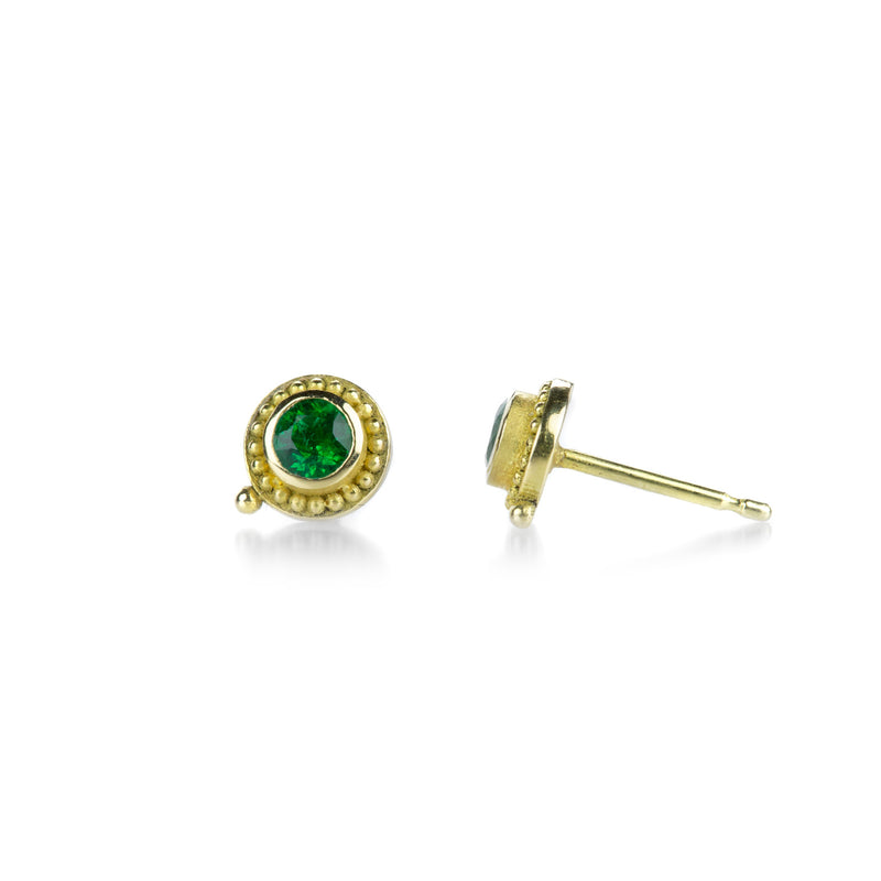 Barbara Heinrich Granulated Emerald Studs with Diamonds | Quadrum Gallery