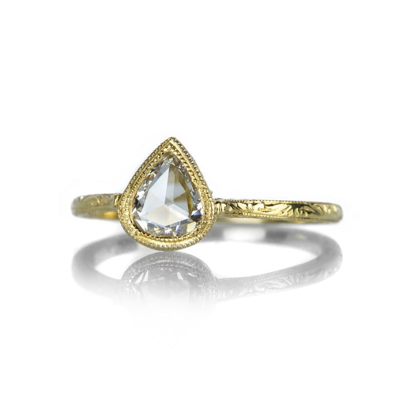 Diana Mitchell Pear Rose Cut Diamond Engraved Cathedral Ring | Quadrum Gallery