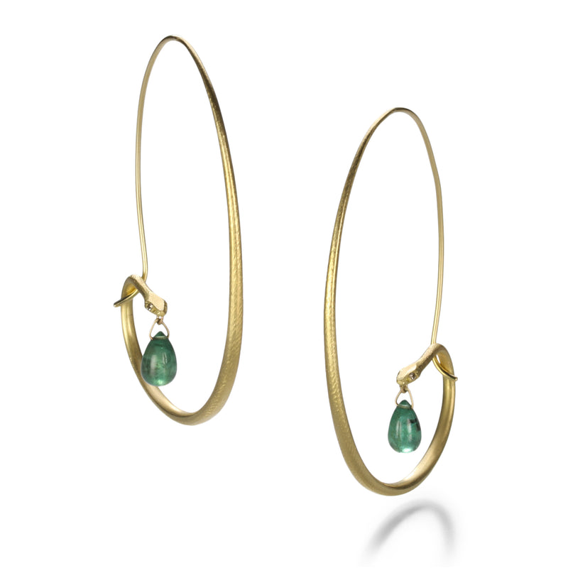Gabriella Kiss Large Snake Hoops with Emerald Drops | Quadrum Gallery