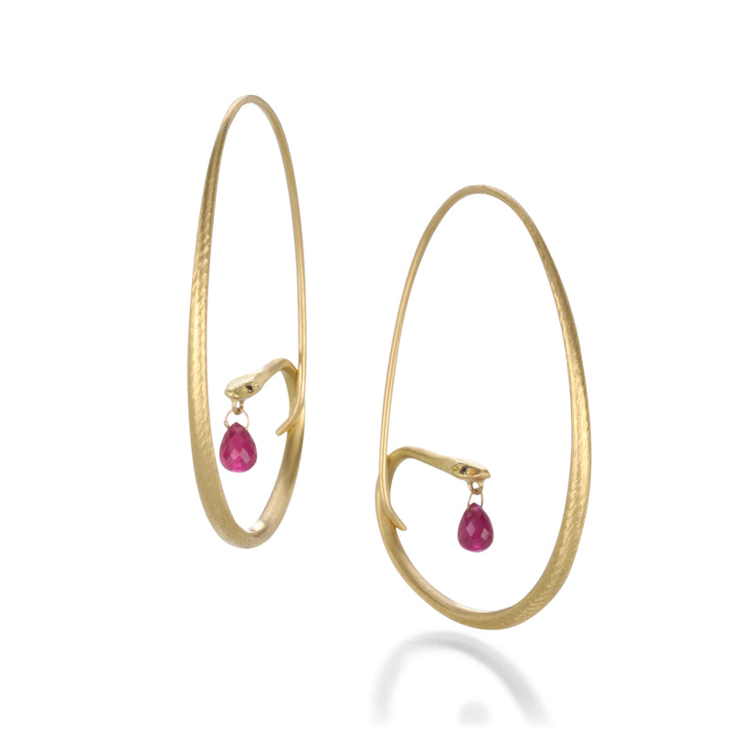 Gabriella Kiss Small Snake Hoops with Ruby Drops | Quadrum Gallery