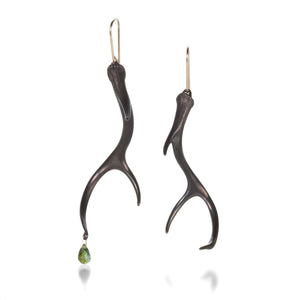 Gabriella Kiss Bronze Antler Earrings with Green Sapphire Drop | Quadrum Gallery