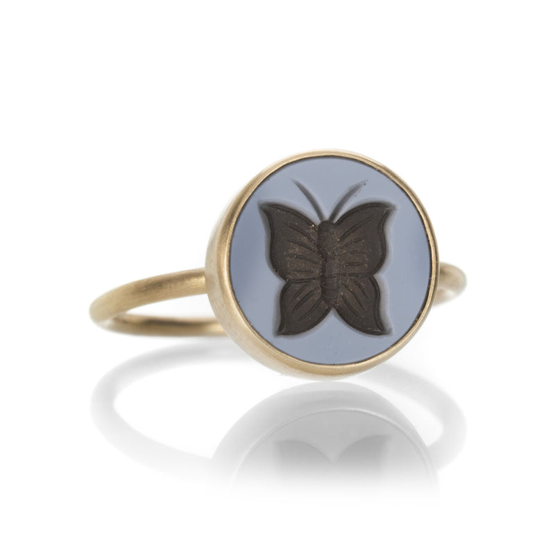 Gabriella Kiss Round Agate Butterfly Intaglio Ring | Quadrum Gallery