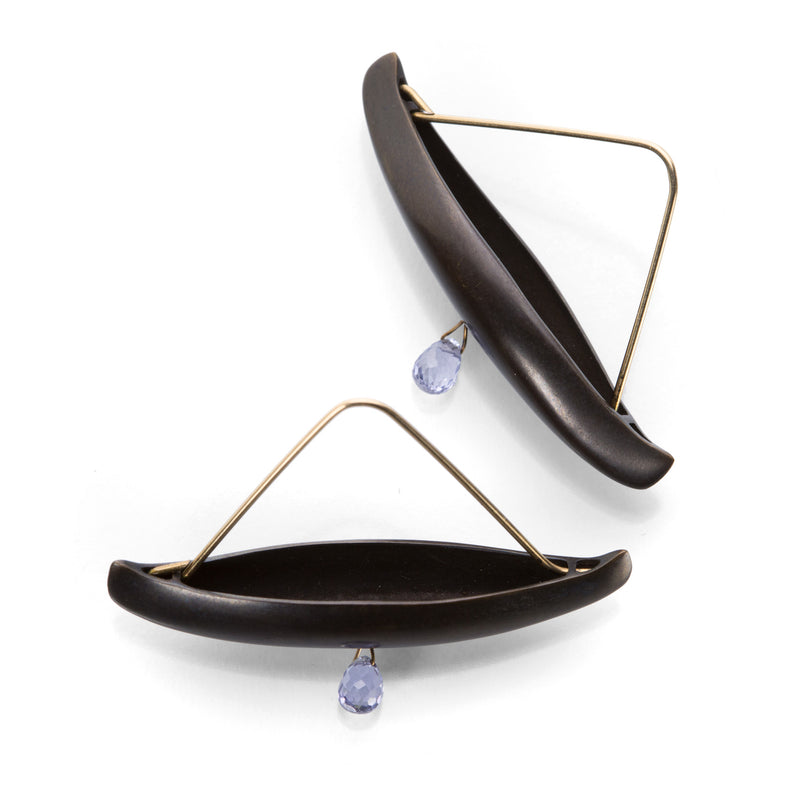 Gabriella Kiss Bronze Canoe Earrings with Sapphire Drops | Quadrum Gallery