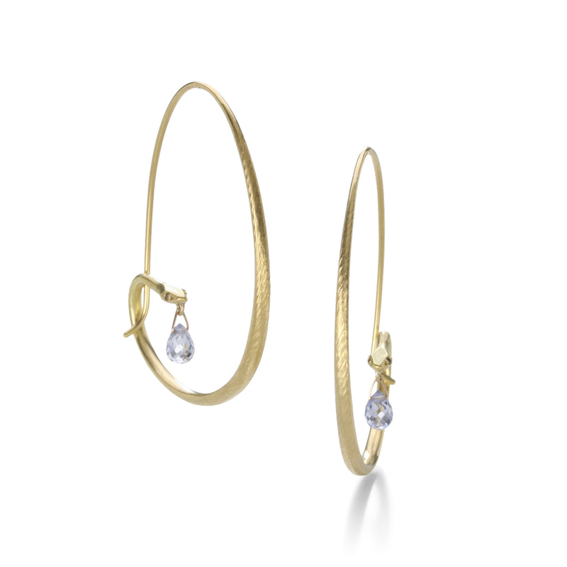 Gabriella Kiss 18k Gold Small Snake Hoops with Sapphire Drops  | Quadrum Gallery