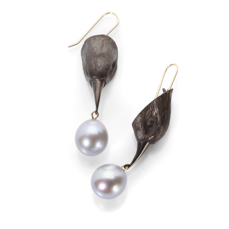 Gabriella Kiss Bird Head Earrings with Gray Pearl Drops | Quadrum Gallery