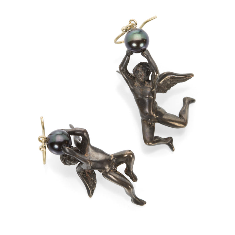 Gabriella Kiss Bronze Angels with Black Pearl Earrings | Quadrum Gallery