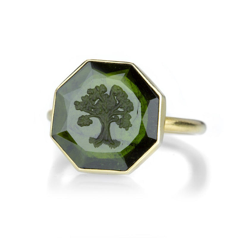 Gabriella Kiss Green Tourmaline Ring with Tree Intaglio | Quadrum Gallery