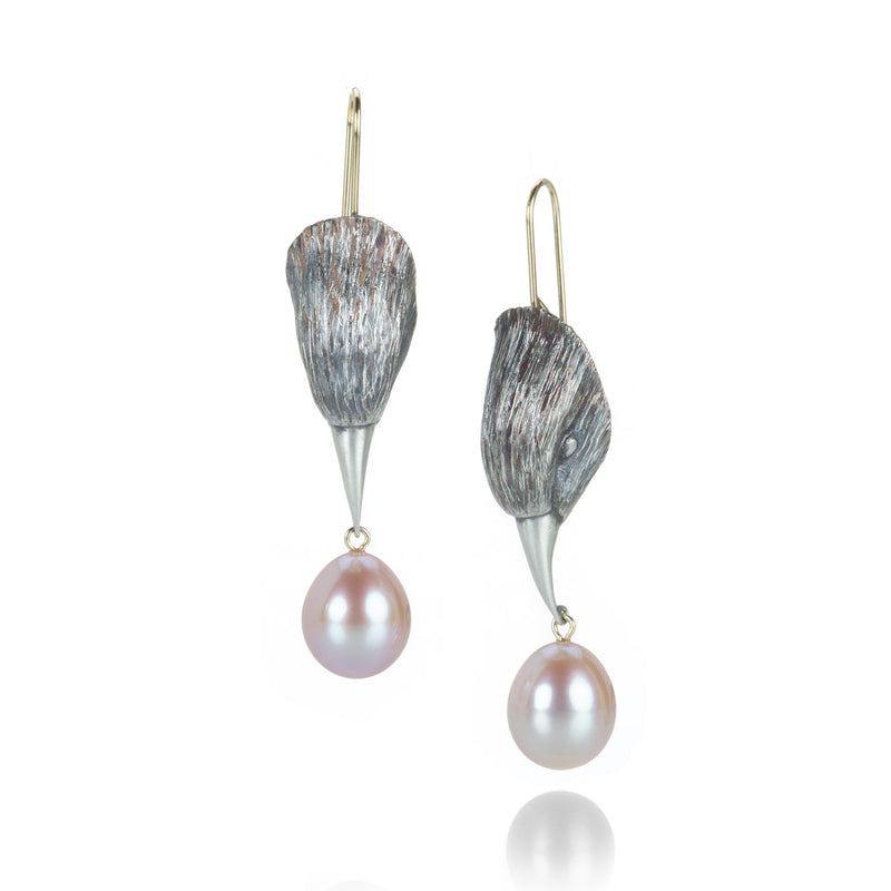Gabriella Kiss Silver Bird Head Earrings with White Pearl Drops | Quadrum Gallery