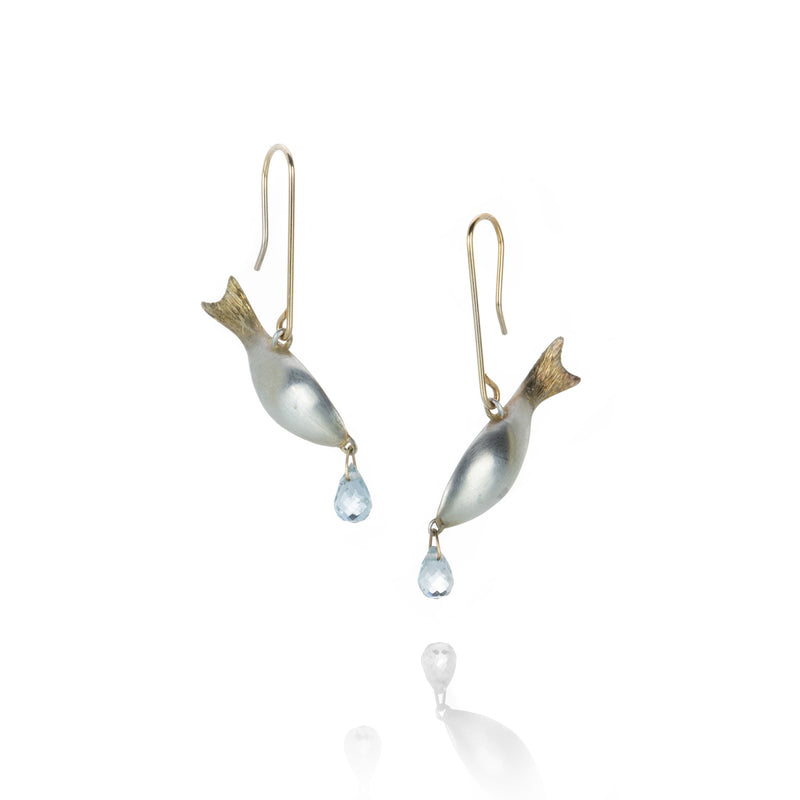 Gabriella Kiss Silver Fish Earrings with Sapphire Drops | Quadrum Gallery