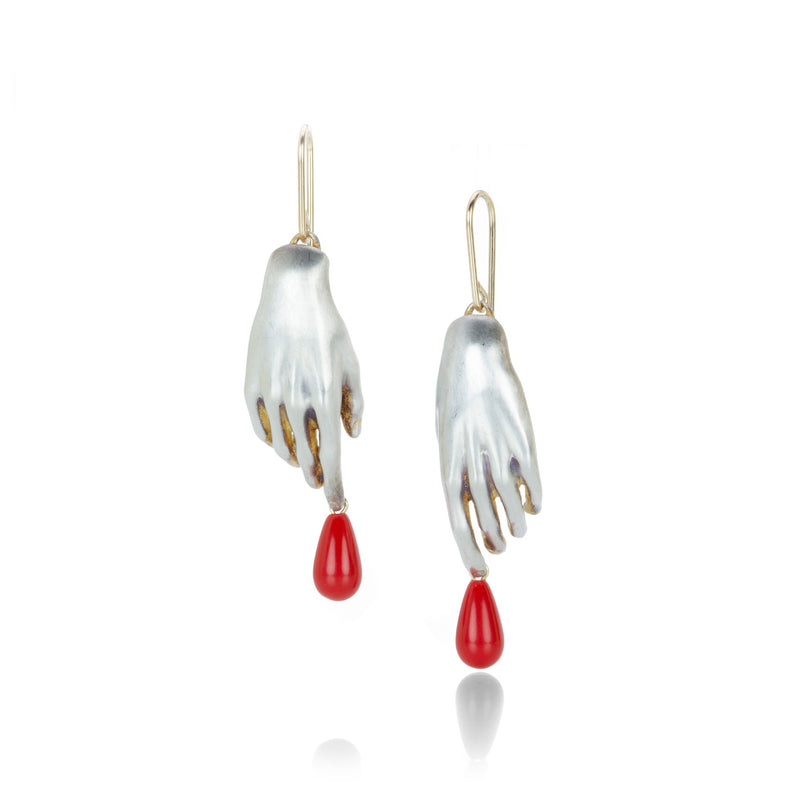 Gabriella Kiss Silver Hand Earrings with Red Drops | Quadrum Gallery