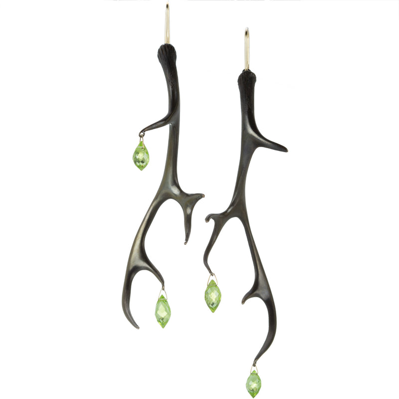 Gabriella Kiss Oxidized Large Bronze Antler Earrings with Peridot | Quadrum Gallery