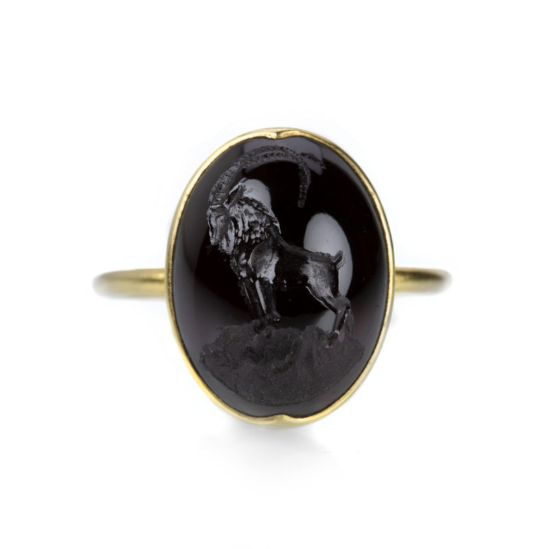 Gabriella Kiss Garnet Cabochon Ring with Ibex Intaglio | Quadrum Gallery