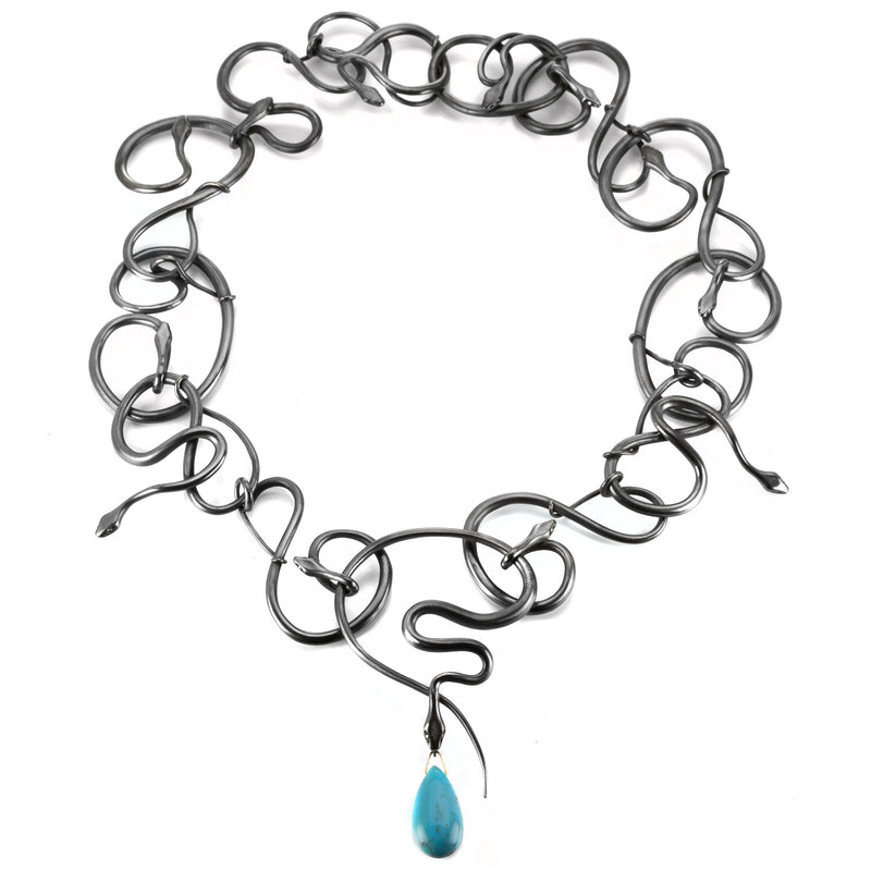 Gabriella Kiss Bronze Snake Necklace with Turquoise and Jasper  | Quadrum Gallery