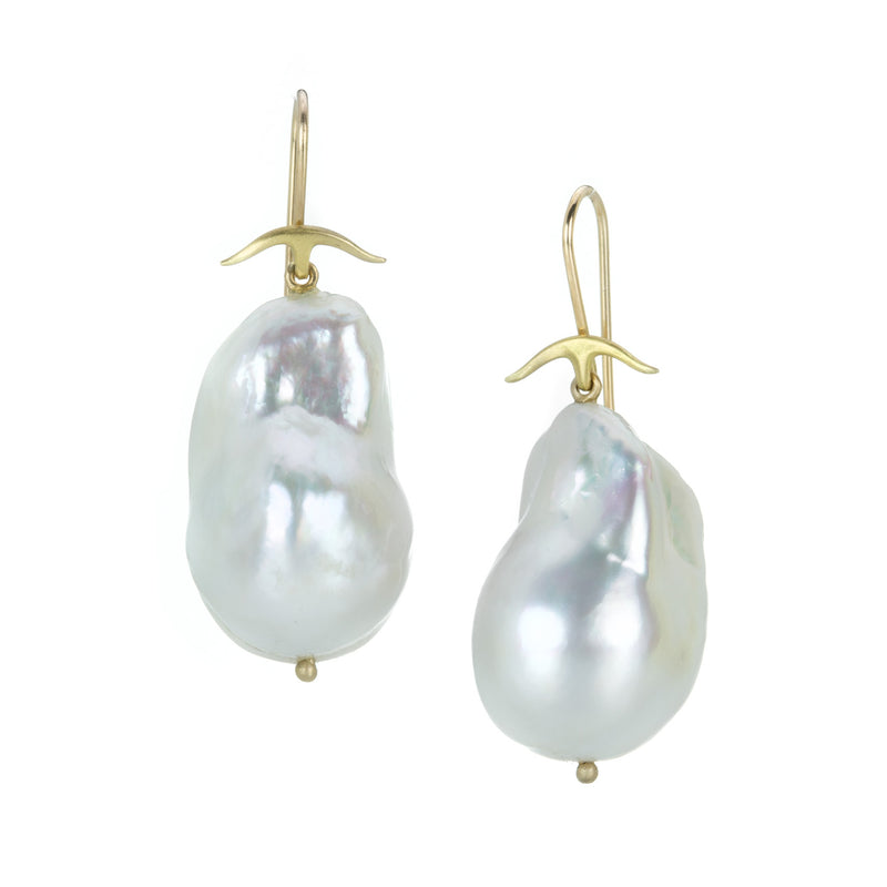 Gabriella Kiss 18k Baroque White Pearl Drop Earrings | Quadrum Gallery