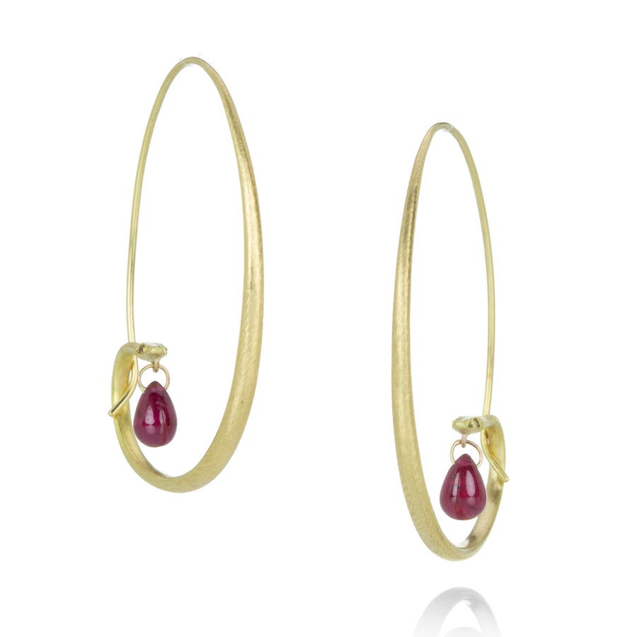 Gabriella Kiss Small Snake Hoops with Smooth Ruby Drops | Quadrum Gallery