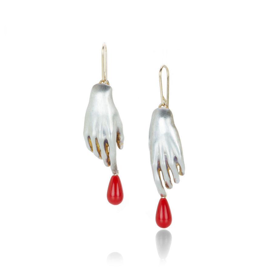 Gabriella Kiss Sterling Silver Hand Earrings with Red Drops | Quadrum Gallery