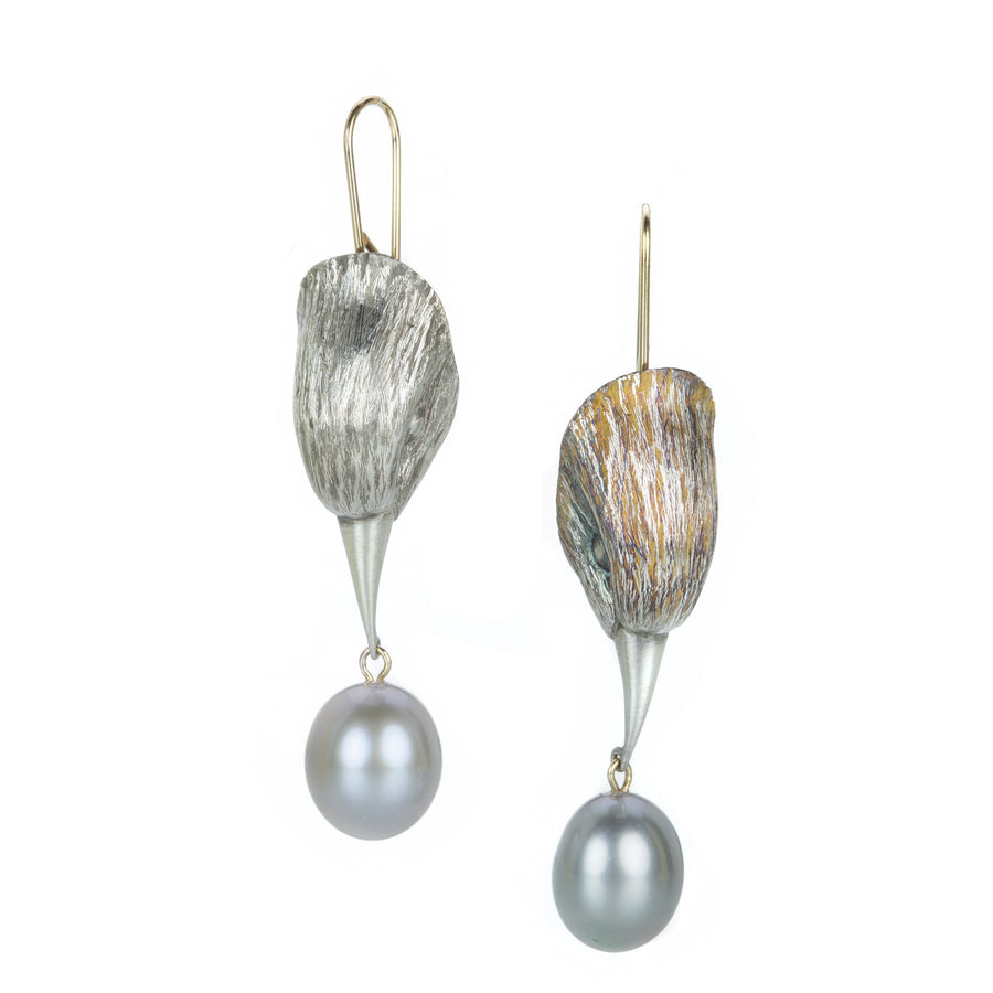 Gabriella Kiss Silver Bird Head Earrings with Gray Pearl Drops | Quadrum Gallery