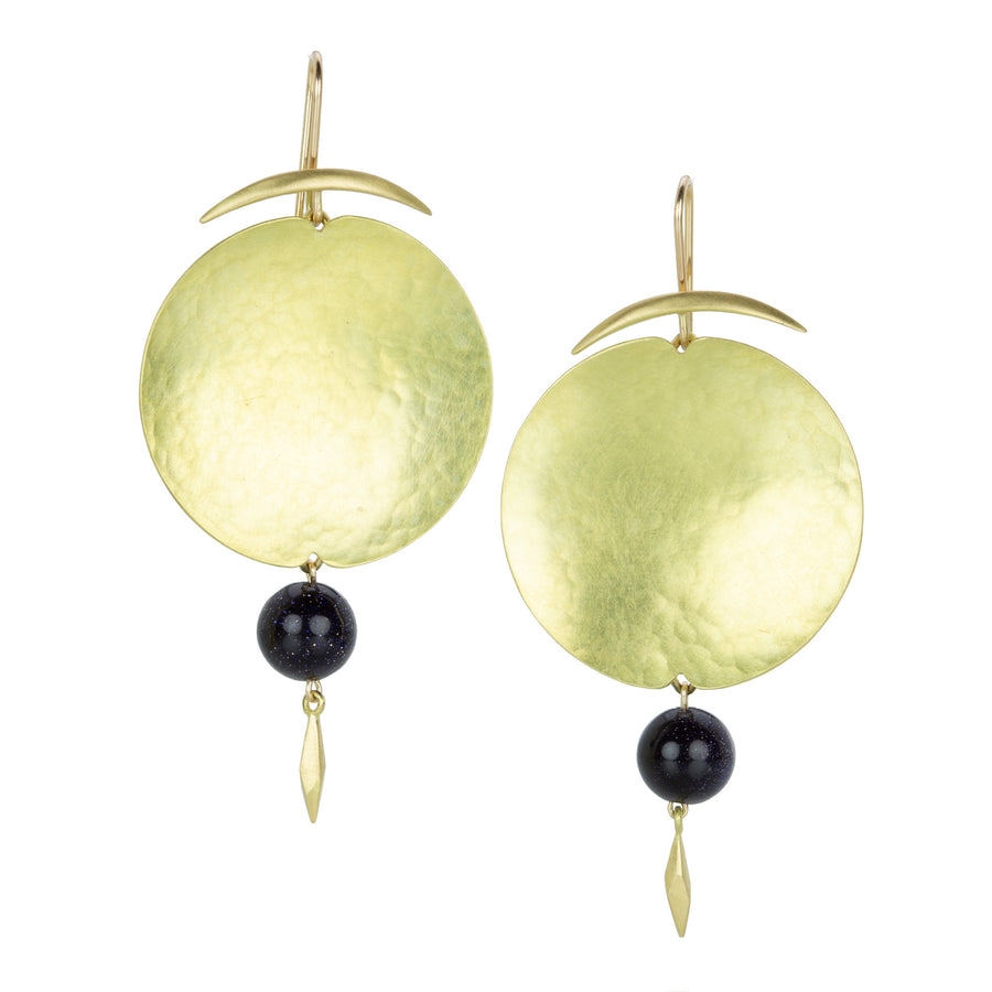 Gabriella Kiss Large Disc Earrings with Blue Goldstone Drops | Quadrum Gallery