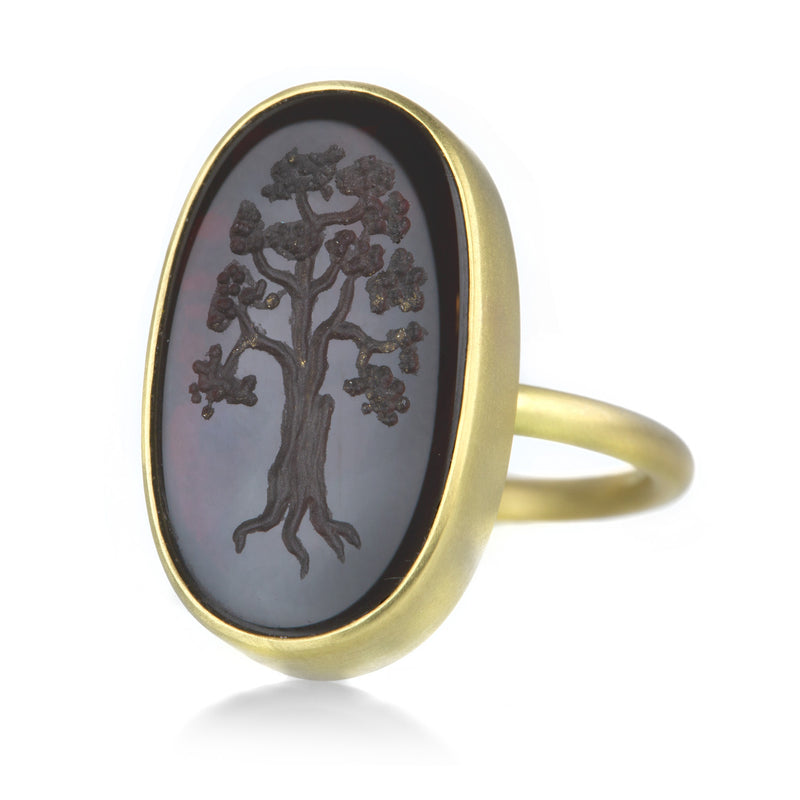 Gabriella Kiss 18k Garnet Tree Intaglio Ring  | Quadrum Gallery