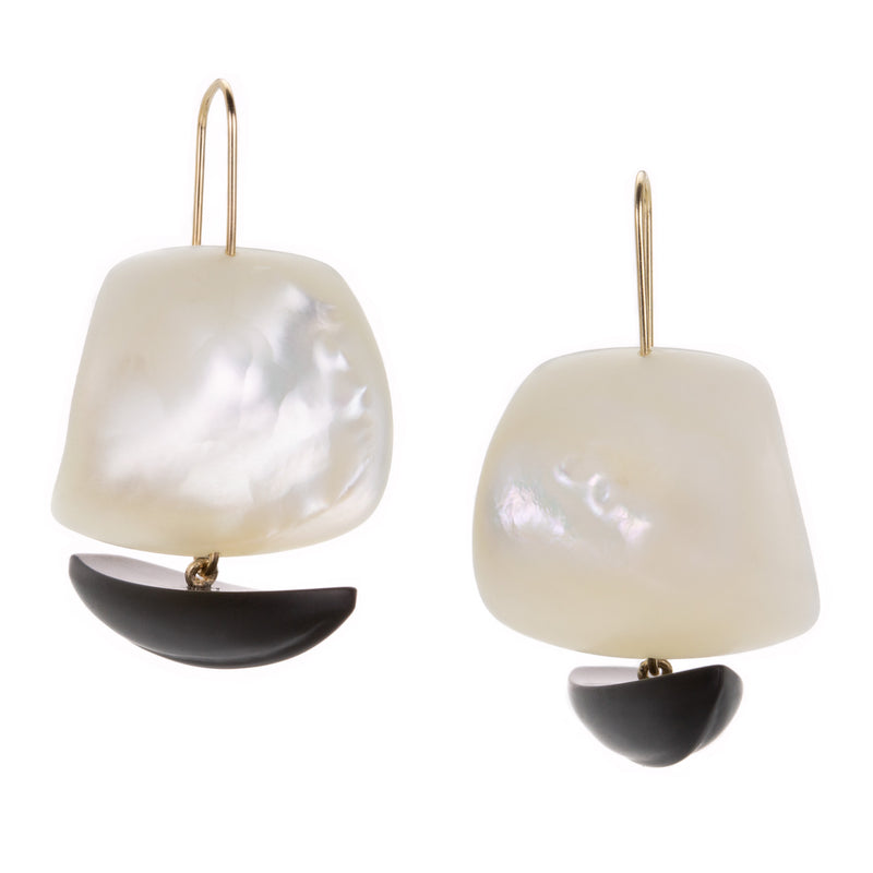 Mother of Pearl & Black Jade Ghost Ship Earrings