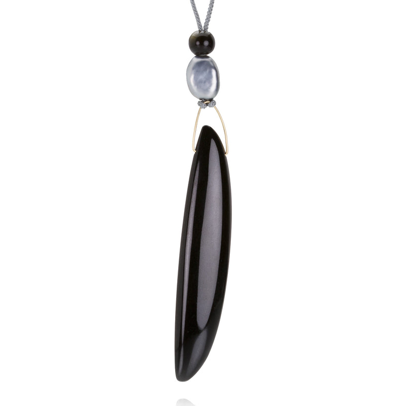 Gabriella Kiss Polished Black Jade Bean Pendant Necklace | Quadrum Gallery