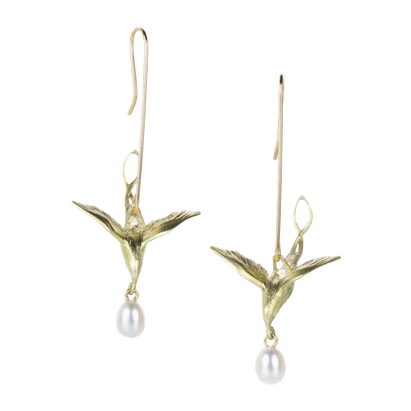 Gabriella Kiss 14k Green Gold Flying Bird Earrings with Pearls | Quadrum Gallery