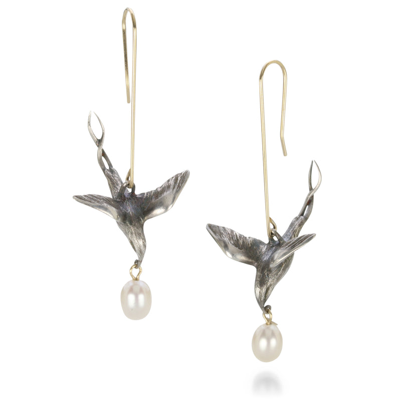 Gabriella Kiss Silver Flying Bird Earrings with Pearl Drops | Quadrum Gallery