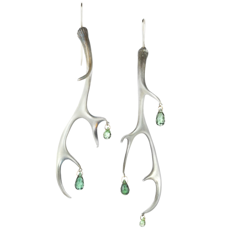 Gabriella Kiss Large Silver Antler Earrings with Tourmaline Drops | Quadrum Gallery