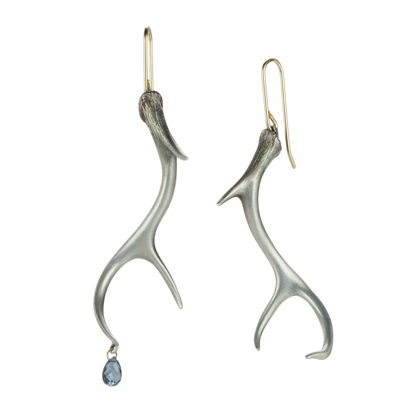 Gabriella Kiss Silver Antler Earrings with Sapphire Drop | Quadrum Gallery