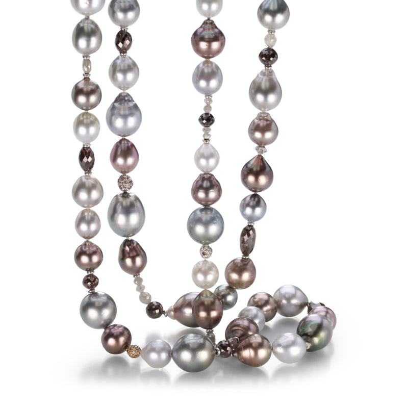 Gellner Long Multicolored Pearl and Diamond Necklace | Quadrum Gallery