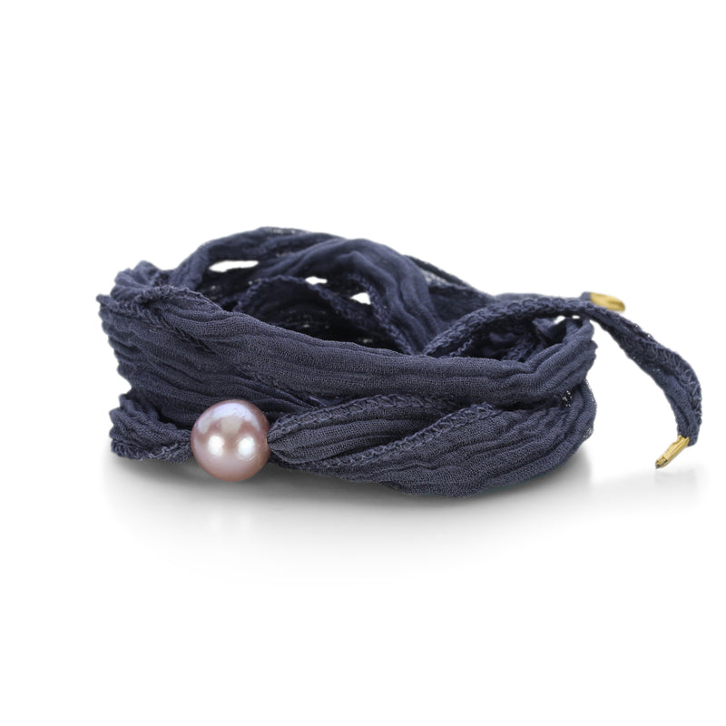 Gellner Navy Silk and Pearl Wrap Bracelet | Quadrum Gallery