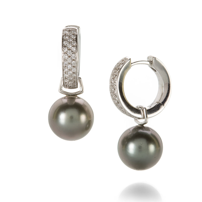 Gellner Diamond Huggie Earrings with Gray Pearls | Quadrum Gallery
