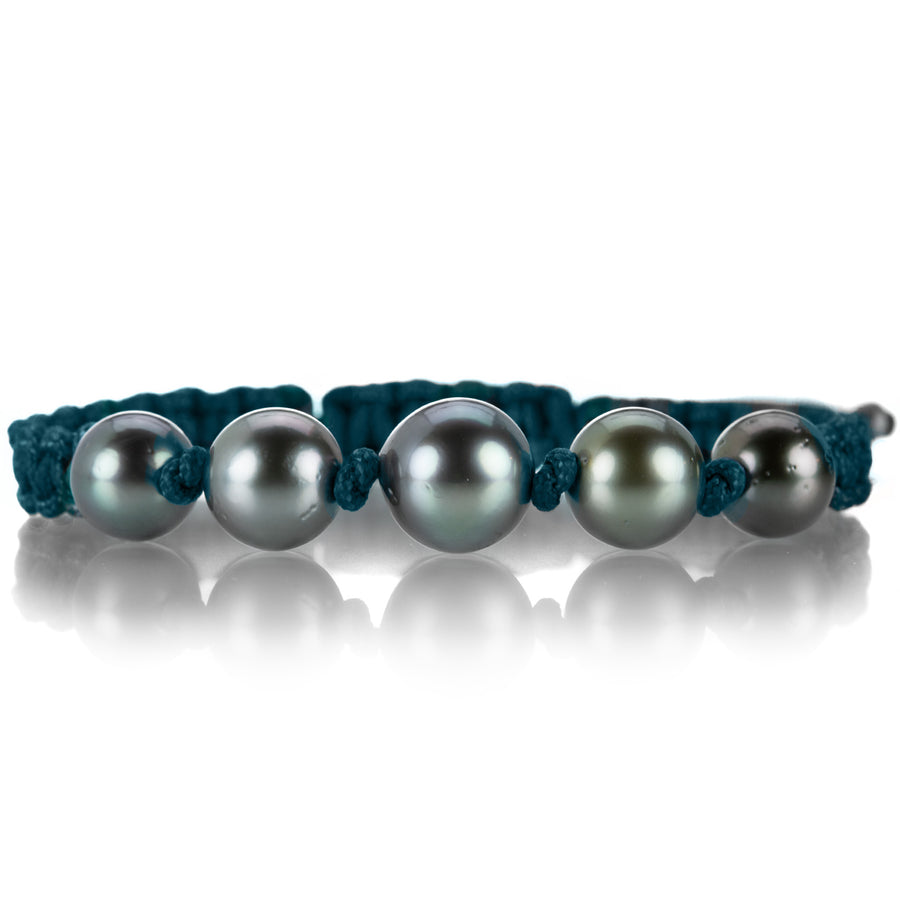 Gellner Teal Macrame Bracelet with 5 Tahitian Pearls | Quadrum Gallery