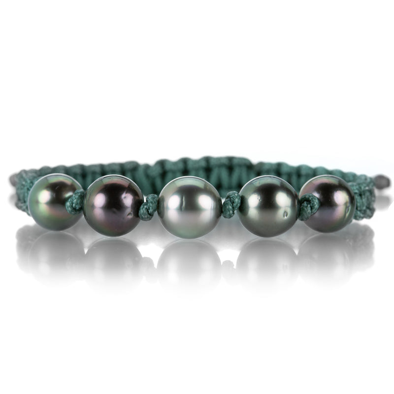 Gellner Dark Green Macrame Bracelet with 5 Tahitian Pearls | Quadrum Gallery