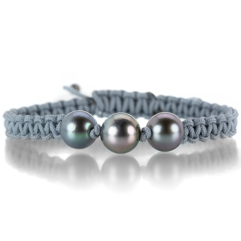Gellner Gray Macrame Bracelet with 3 Tahitian Pearls | Quadrum Gallery