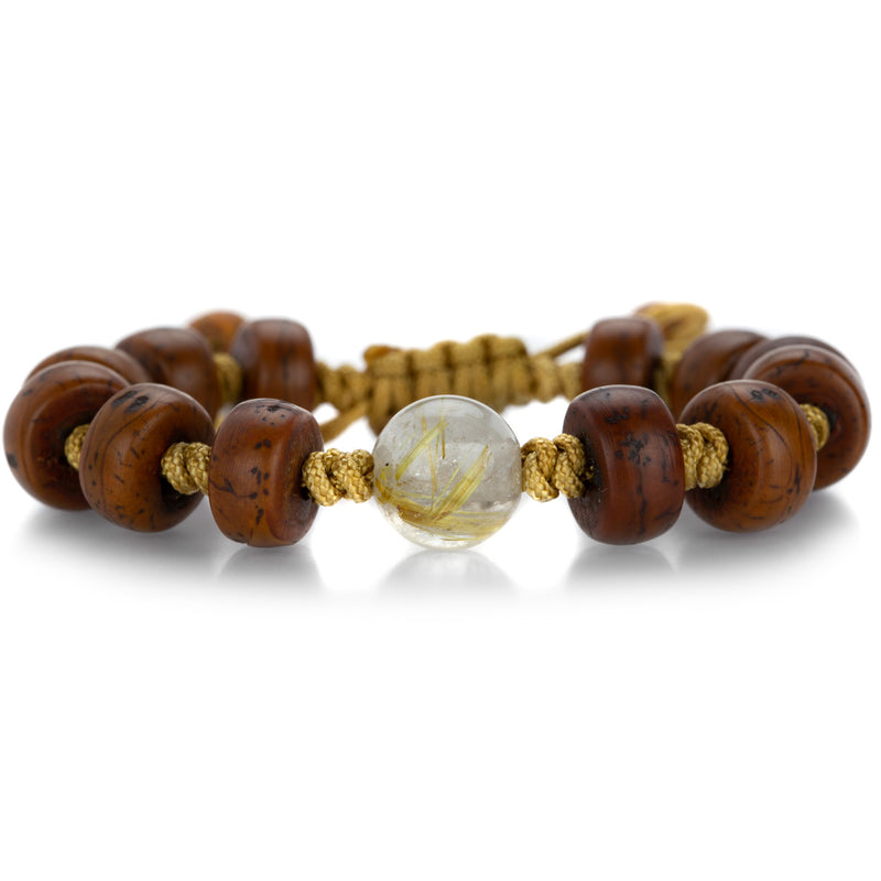 Joseph Brooks Bodhi Seed Bead Bracelet with Gold Rutile Quartz | Quadrum Gallery