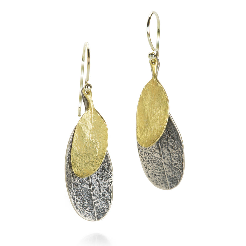 John Iversen 18k and Oxidized Silver Double Leaf Earrings | Quadrum Gallery