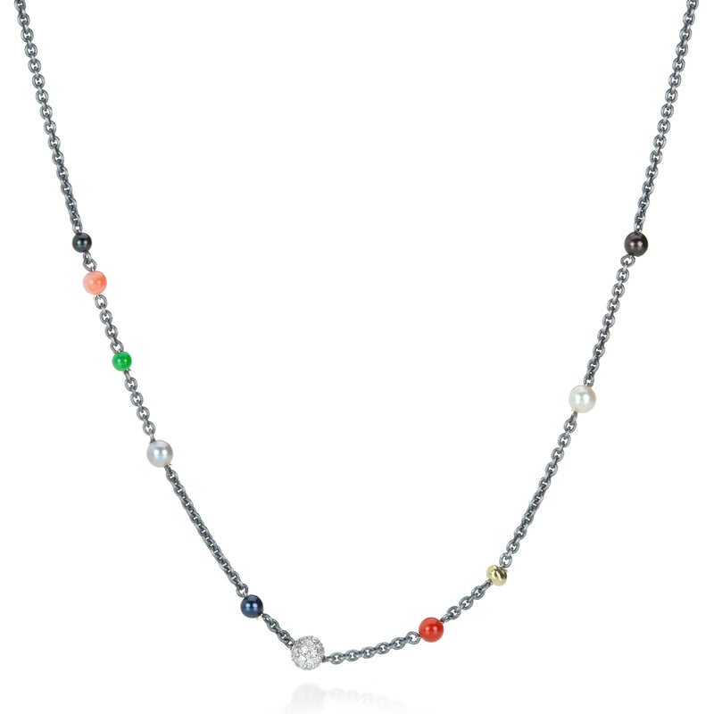 John Iversen Diamond Chain Necklace with Jade, Coral and Pearl | Quadrum Gallery