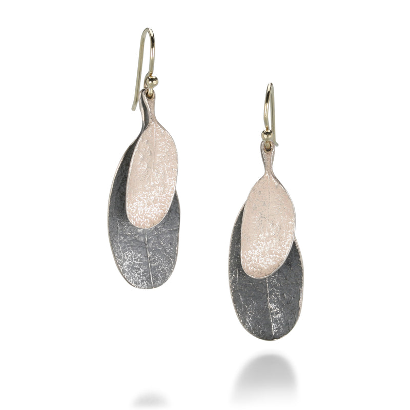 John Iversen Bright and Oxidized Silver Double Leaf Earrings | Quadrum Gallery
