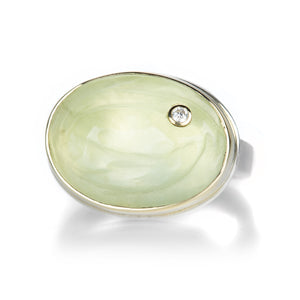 Jamie Joseph Oval Prehnite Ring with Diamond | Quadrum Gallery