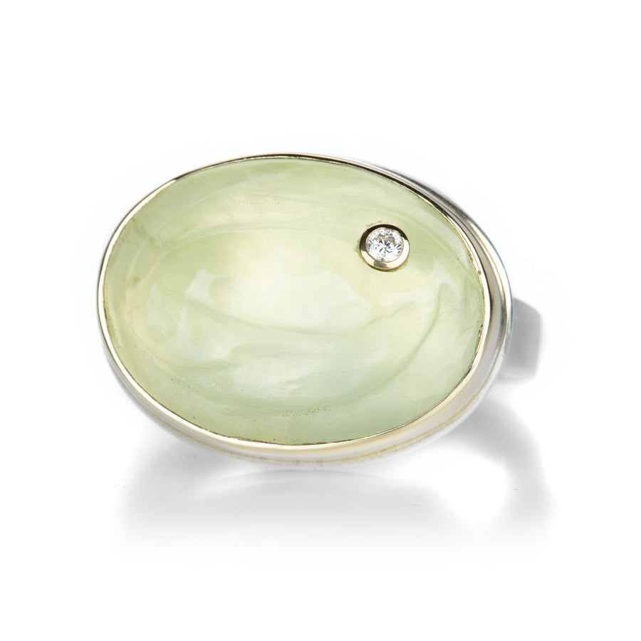 Jamie Joseph Oval Prehnite Ring with Diamond | Quadrum Gallery