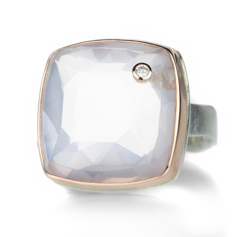 Jamie Joseph Square Rose Quartz Ring with Diamond | Quadrum Gallery