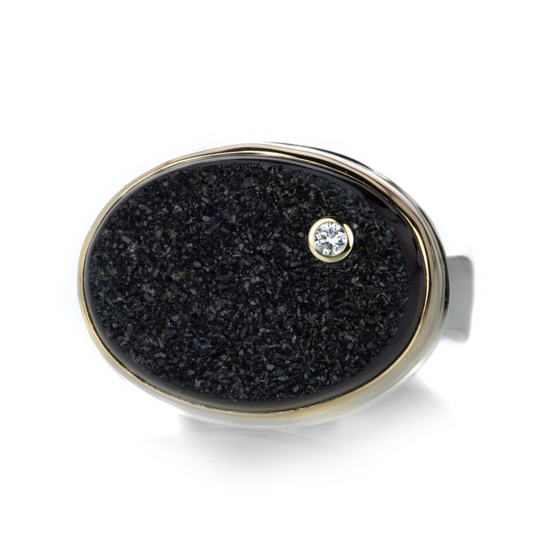 Jamie Joseph Oval Black Druzy Ring with Diamond | Quadrum Gallery