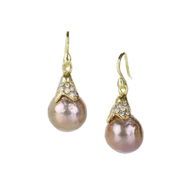 Kimberlin Brown Pave Diamond Japanese Kasumiga Pearl Earrings | Quadrum Gallery
