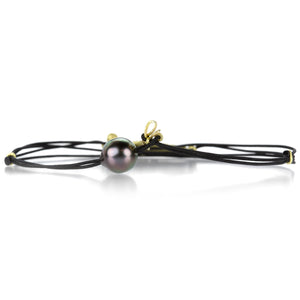Lene Vibe Black Cord Bracelet with 18k Yellow Gold Feather | Quadrum Gallery