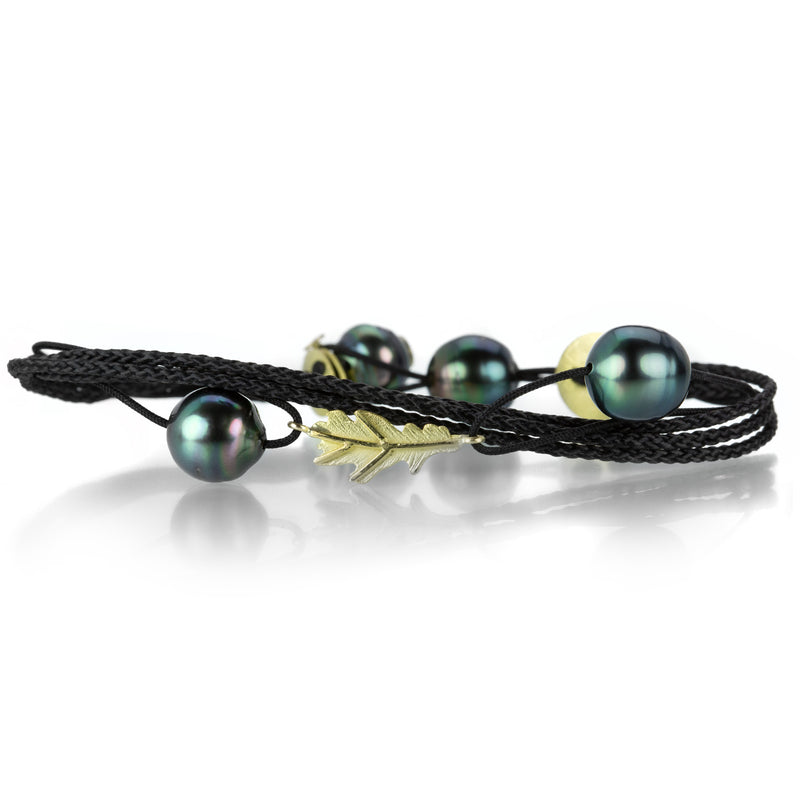 Lene Vibe Tahitian Pearl and Gold Leaf Cord Bracelet | Quadrum Gallery