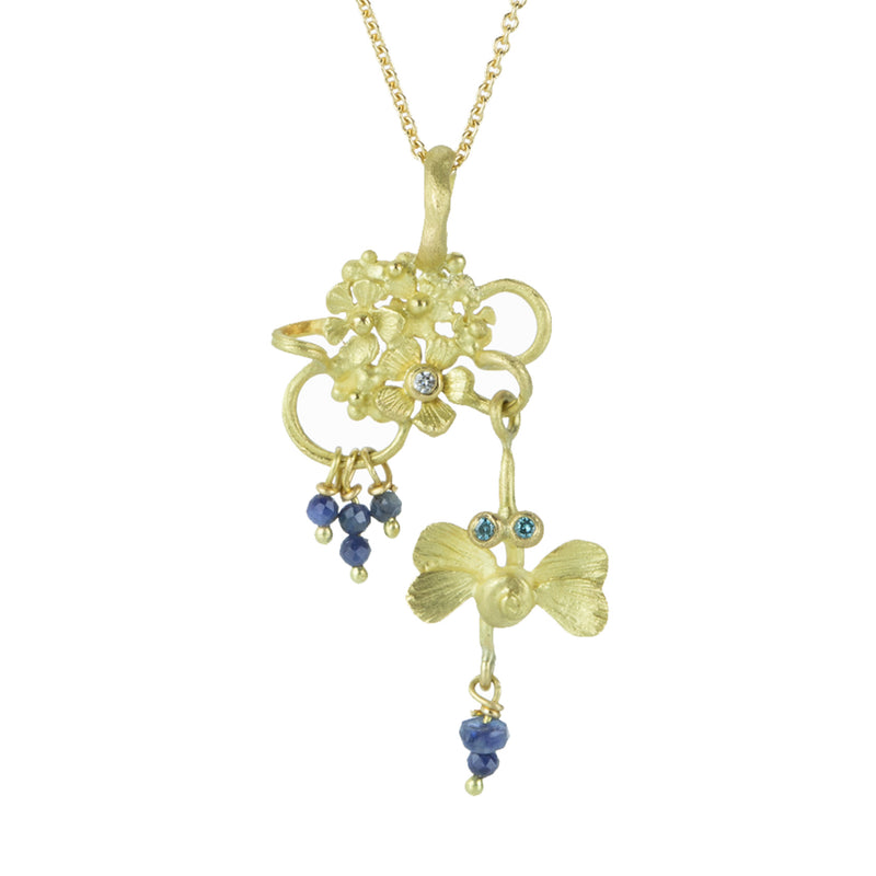 Lene Vibe Golden Floral Pendant with Sapphire (Pendant Only) | Quadrum Gallery