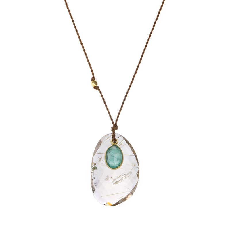 Margaret Solow Rutilated Quartz and Emerald Pendant Necklace | Quadrum Gallery