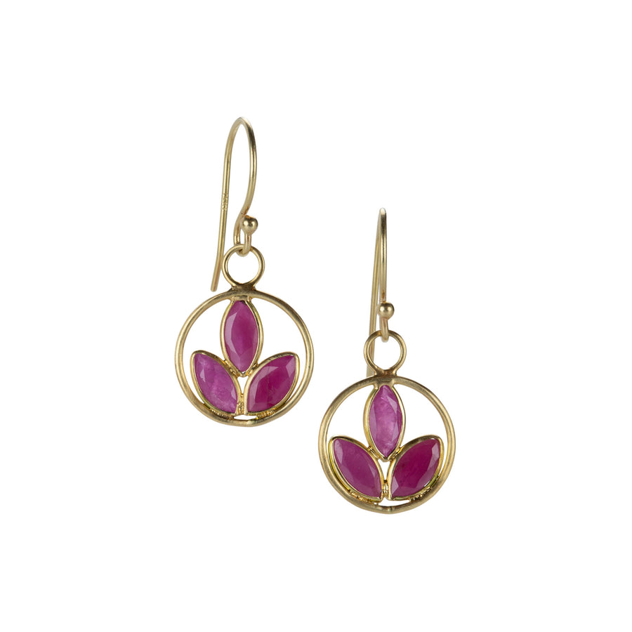 Margaret Solow Triple Ruby Leaf Drop Earrings | Quadrum Gallery