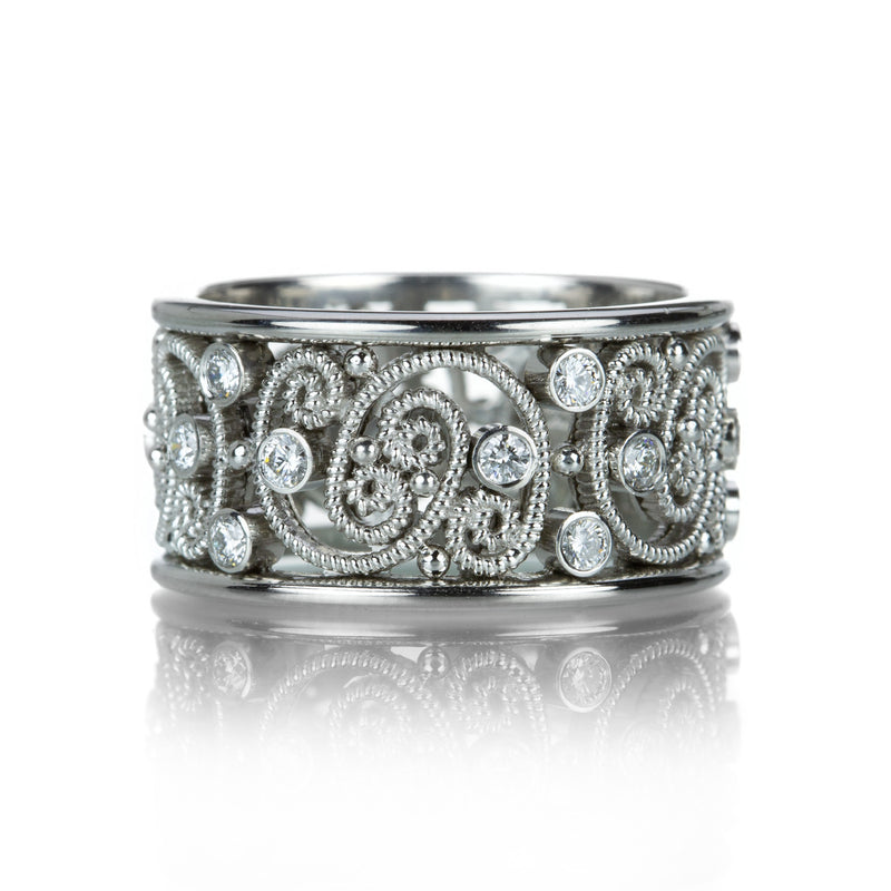 Nathan Levy 10.5mm Wide Platinum and Diamond Band  | Quadrum Gallery